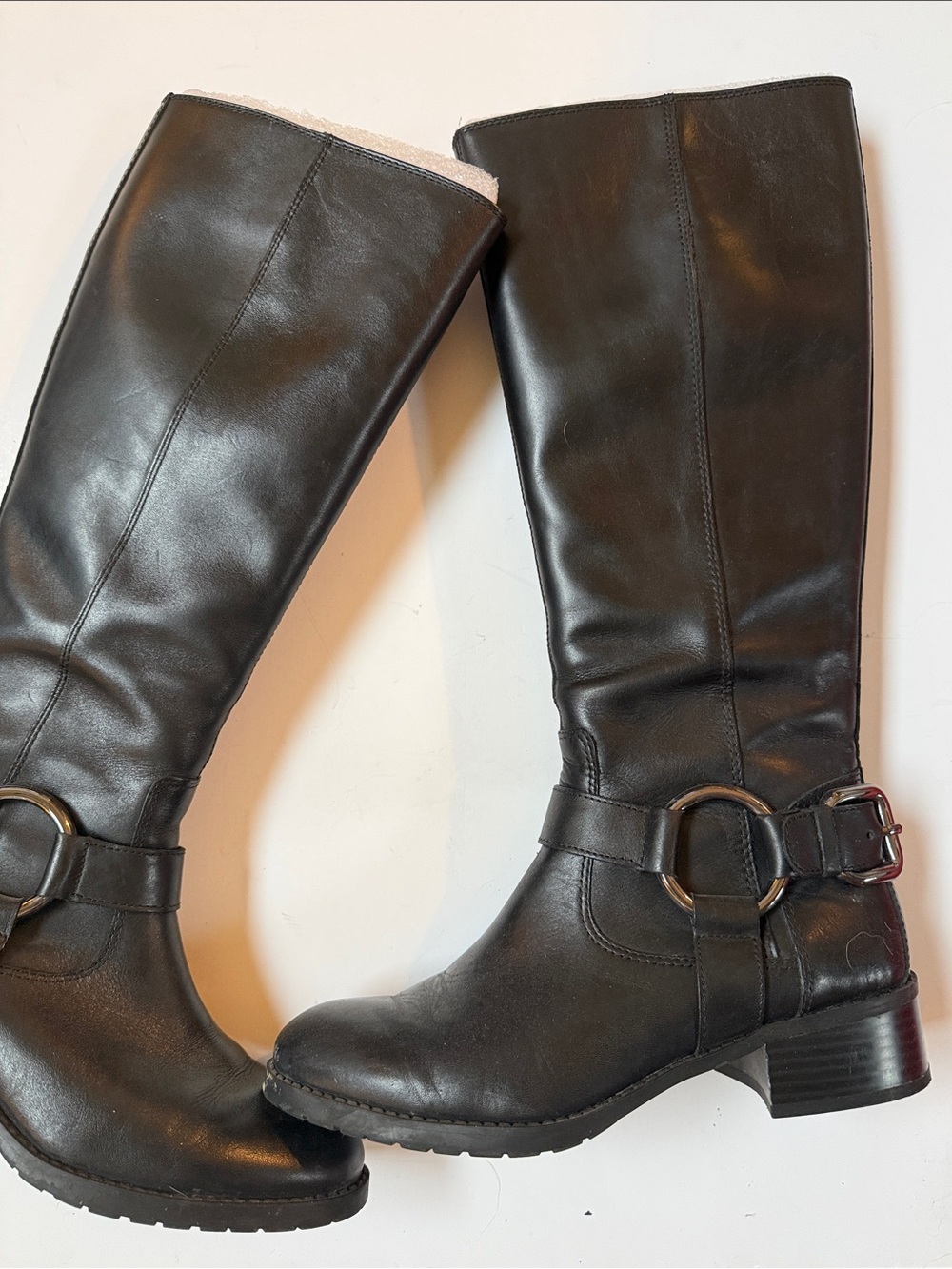 Donald J. Pliner Bole Black Leather Knee-High Boots with Ring Accent